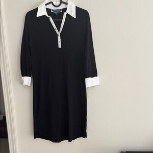 Karen Scott Long Sleeve Black Dress with White Accents